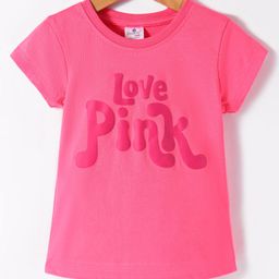 Smarty Girls Cotton Knit Half Sleeves T-Shirt with Love Pink Print - Dark Pink-image-46