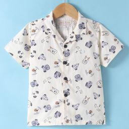 JASH KIDS Cotton Knit Half Sleeves Shirt with Dog Print - Grey-image-78