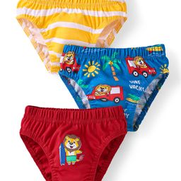 Babyhug 100% Cotton Knit Antibacterial Briefs With Stripes & Animal Print Pack Of 3 - Navy Blue & Yellow-12