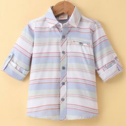 Rikidoos Full Sleeves Striped Shirt - Pista & Light Blue-picture-35