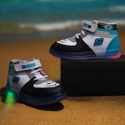 PASSION PETALS Premium Text Designed With Velcro Closure LED Shoes - Blue Black &White-image-53