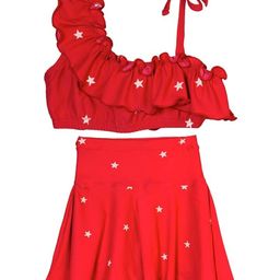 CUKOO Sleeveless Stars Printed Coordinating Top & Skirt Set - Red-image-60