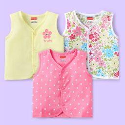 Babyhug 100% Cotton Sleeveless Front Open Jhablas with Stripes & Animal Print Pack of 3 - White & Neon Green-image-36