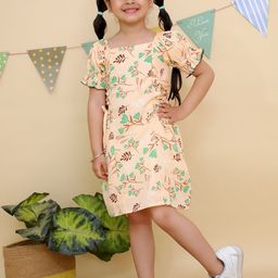 JUNITOS Floral Print Flutter Sleeve Crepe Fit & Flare Dress-picture-6