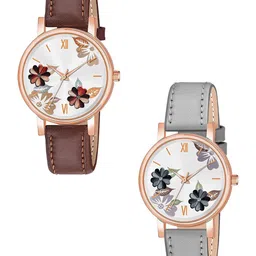Gopal Shopcart Unisex Pack of 2 Printed Dial Analogue Watch C36RG BRO GREY Fosil L-32