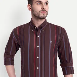 The Collared Men Classic Tailored Fit Horizontal Stripes Checked Casual Shirt-image-99