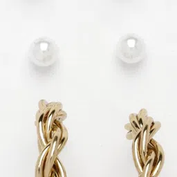 DressBerry Set of 3 Gold-Plated Artificial Stones Studded Half Hoop Earrings image 3