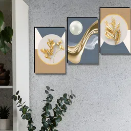 Aura Multicoloured 3 Pieces Leaf Wall Paintings-7