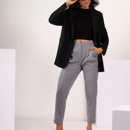 MABISH by Sonal Jain Women Tapered Pleated Stretchable Cotton Lycra Peg Trousers-image-4