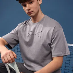 Slazenger Brand Logo Printed Drop-Shoulder Sleeves Relaxed Fit Pure Cotton T-shirt-picture-43