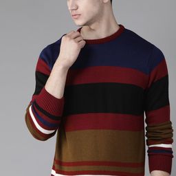Roadster Men Multicoloured Striped Acrylic Pullover-11