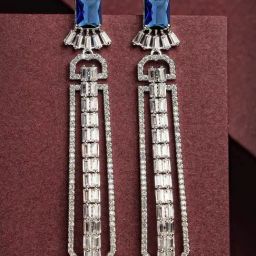 Karatcart Blue Cubic Zirconia Studded Silver-Plated Long Dangler Earrings for Women-0