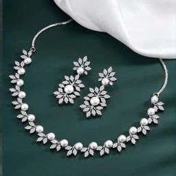 Peora Silver Plated Necklace and Dangle Earrings Set for Women-image-13