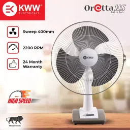 KWW Oretta High Speed Table Fan 400 mm with Automatic Oscillation and Silent Operation White-Grey image 2
