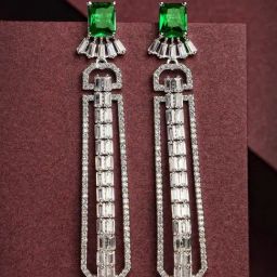 Karatcart Green Cubic Zirconia Studded Silver-Plated Long Dangler Earrings for Women-1