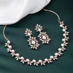 Peora Rose Gold Plated Necklace and Dangle Earring Set for Women-image-52