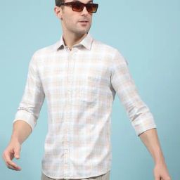 Crimsoune Club Beige Slim Fit Cheked Casual Shirt-image-13
