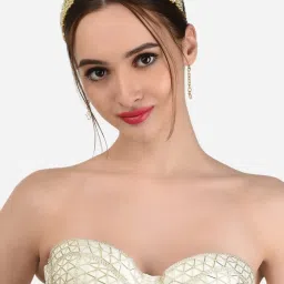 Zaveri Pearls Gold Tone Kundan & Pearls Studded Rectangular Ethnic Head Chain-ZPFK13106 image 1