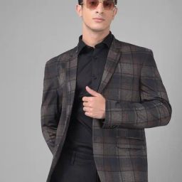 Crimsoune Club Brown Regular Fit Checks Blazer-image-49
