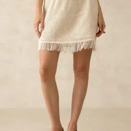 VIRGIO White Regular Fit Solid Skirt-picture-31