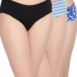 Clovia Black & Blue Cotton Printed Hipster Panties - Pack Of 3-image-59