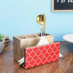 VarEesha Moroccan Red Mango Wood Cutlery cum Tissue Holder - Set of 1-99