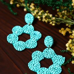 Crunchy Fashion Sea Green Geometric Drop Earrings-27