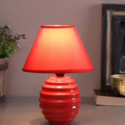 Tayhaa Red Ceramic Table Lamp with Shade - Set of 1-image-68