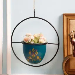 Aapno Rajasthan Blue & Black Metal Planter - Set of 1-image-80