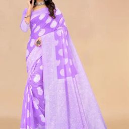 Satrani Purple Woven Saree With Unstitched Blouse-image-92