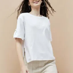 Fame Forever by Lifestyle White Cotton Plain Top-picture-6