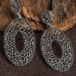 Karatcart Oxidised Silver Black Stone Studded Drop Earring for Women-29