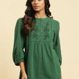 W Green Cotton Embroidered Top-image-87