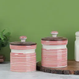 VarEesha Red Ceramic Cylindrical Jars - Set of 2-23