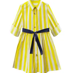 A.T.U.N. Girls Yellow & White Striped Full Sleeves Shirt Dress-image-89