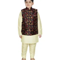 SG Yuvraj Kids Black & Cream Printed Full Sleeves Kurta Set-image-95