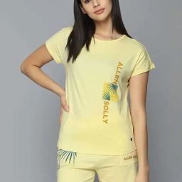 Allen Solly Yellow Cotton Printed T-Shirt Short Set-image-78
