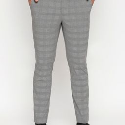 Basics Men Grey Tapered Fit Checked Regular Trousers-image-91