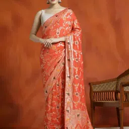Jaipur Kurti Orange Woven Saree With Unstitched Blouse-picture-27