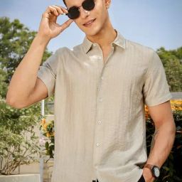 Thomas Scott Cream Regular Fit Self Design Shirt-picture-5
