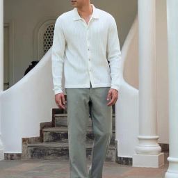Andamen Monsoon Off-White Cotton Relaxed Fit Stripes Shirt-image-73