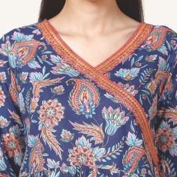 Saffron Threads Navy Cotton Printed A-Line Kurta image 5