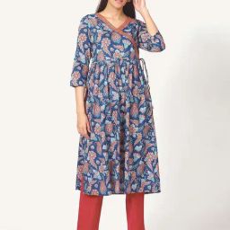 Saffron Threads Navy Cotton Printed A-Line Kurta-picture-19