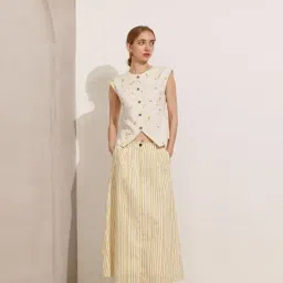 VIRGIO Yellow Flared Fit Striped Skirt-picture-22