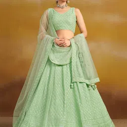 ETHNIC PLUS Embroidered Sequinned Semi-Stitched Georgette Lehenga & Blouse With Dupatta-image-78