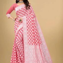 Satrani Rose Pink Woven Saree With Unstitched Blouse-image-110