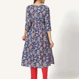 Saffron Threads Navy Cotton Printed A-Line Kurta image 4