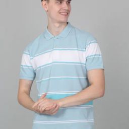 Cantabil Blue Regular Fit Striped Polo T-Shirt-image-48