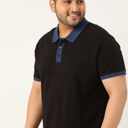 Sztori Men Plus Size Black Pure Cotton Solid Polo Collar T-shirt-28