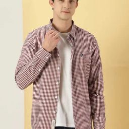 Thomas Scott Maroon Cotton Slim Fit Checks Shirt-image-83
